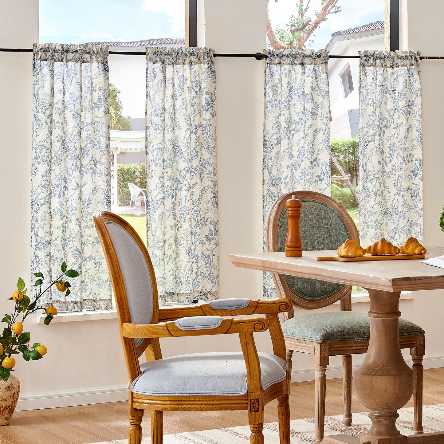 Curtainking Linen Kitchen Curtains Farmhouse Floral Print Rod Pocket Curtains Cafe Curtains Small Window Curtains 2 Panels