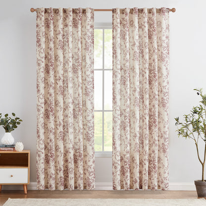 CURTAINKING Linen Curtains Floral Curtains for Living Room Printed Curtains Rod Pocket Back Tab Farmhouse Peony Flower Patterned Drapes Bedroom Window Curtain Set 2 Panels