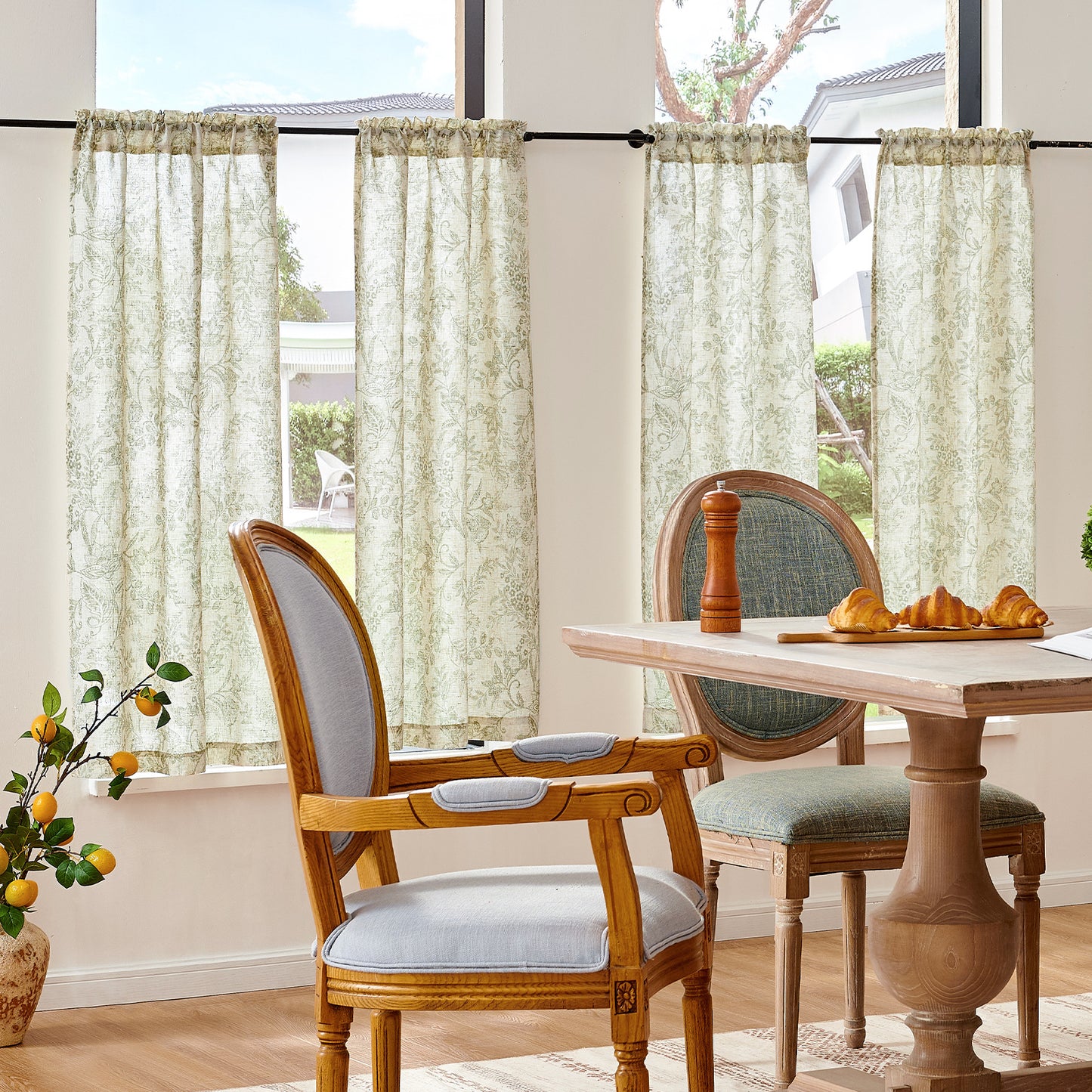 Curtainking Linen Kitchen Curtains Farmhouse Floral Print Rod Pocket Curtains Cafe Curtains Small Window Curtains 2 Panels