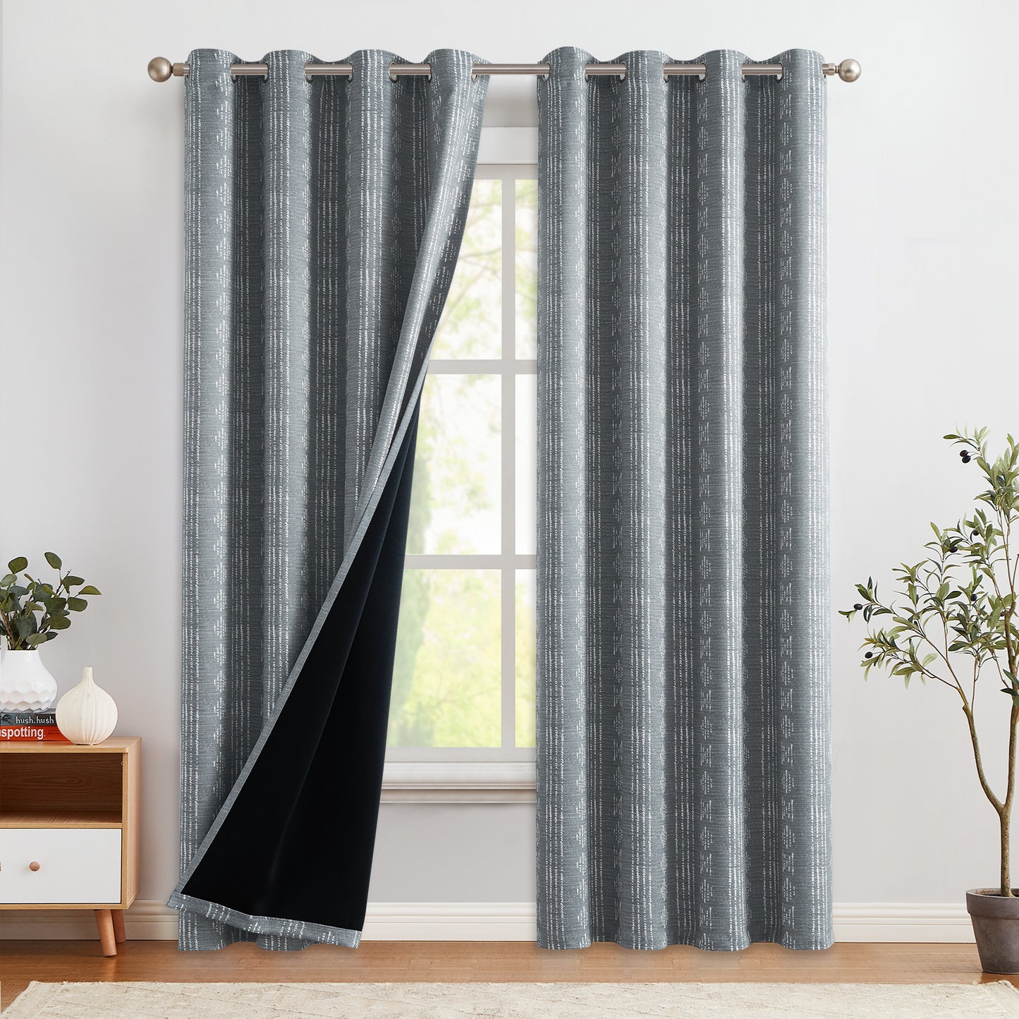 Curtainking Blackout Curtains for Livingroom Bedroom Farmhouse Boho Curtains Geometric Striped Grommet Room Darkening Thermal Insulated Window Drapes 2 Panels