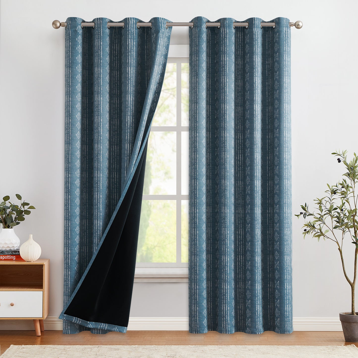 Curtainking Blackout Curtains for Livingroom Bedroom Farmhouse Boho Curtains Geometric Striped Grommet Room Darkening Thermal Insulated Window Drapes 2 Panels