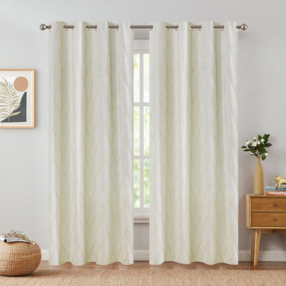 Curtainking Linen Curtains for Living Room Farmhouse Diamond Embroidered Flax Window Drapes Light Filtering Grommet Curtains 2 Panels