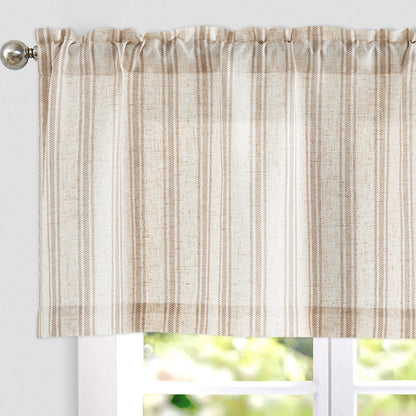 Curtainking Farmhouse Striped Valance Semi-Sheer Flax Linen Light Filtering Small Window Valance 16 inch Rod Pocket 1 Panel