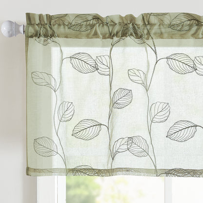 Curtainking Leaf Embroidered Window Topper Valance Farmhouse Sheer Kitchen Valance Light Filtering Short Curtains Rod Pocket 1 Panel Drape