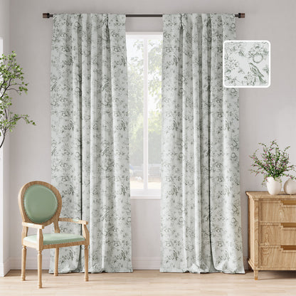 CURTAINKING Blackout Curtains Printed Floral French Farmhouse Curtains for Bedroom Living Room Back Tab Thermal Insulated Window Drapes 2 Panels