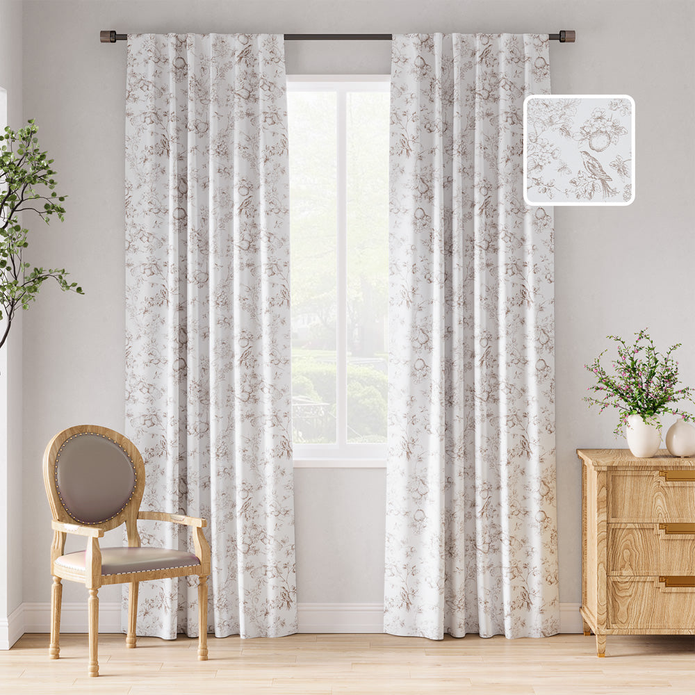 CURTAINKING Blackout Curtains Printed Floral French Farmhouse Curtains for Bedroom Living Room Back Tab Thermal Insulated Window Drapes 2 Panels