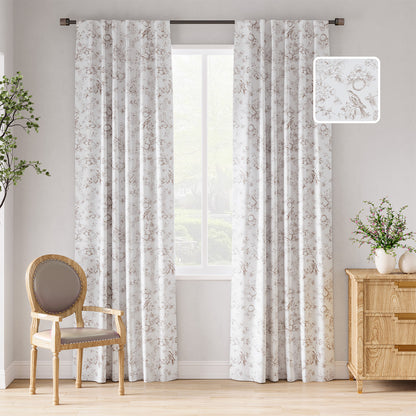 CURTAINKING Blackout Curtains Printed Floral French Farmhouse Curtains for Bedroom Living Room Back Tab Thermal Insulated Window Drapes 2 Panels
