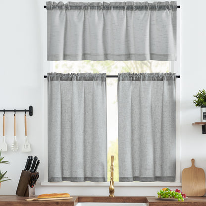 Curtainking Kitchen Curtains and Farmhouse Linen Semi Sheer Cafe Curtains 3-Piece Rod Pocket