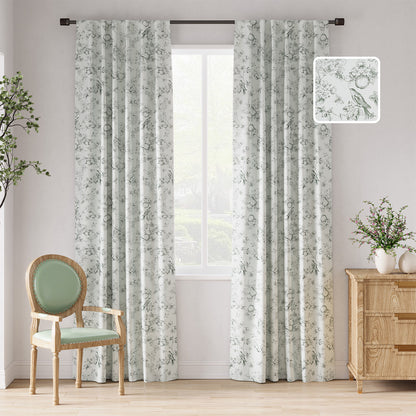 CURTAINKING Blackout Curtains Printed Floral French Farmhouse Curtains for Bedroom Living Room Back Tab Thermal Insulated Window Drapes 2 Panels