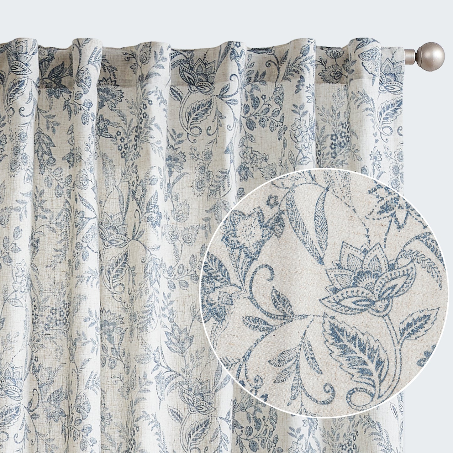Curtainking Floral Curtains Linen Farmhouse Curtains for Living Room Country Curtains Back Tab Semi Sheer Curtains Light Filtering 2 Panels