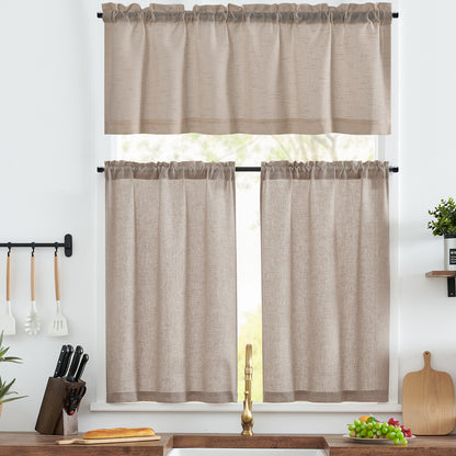 Curtainking Kitchen Curtains and Farmhouse Linen Semi Sheer Cafe Curtains 3-Piece Rod Pocket