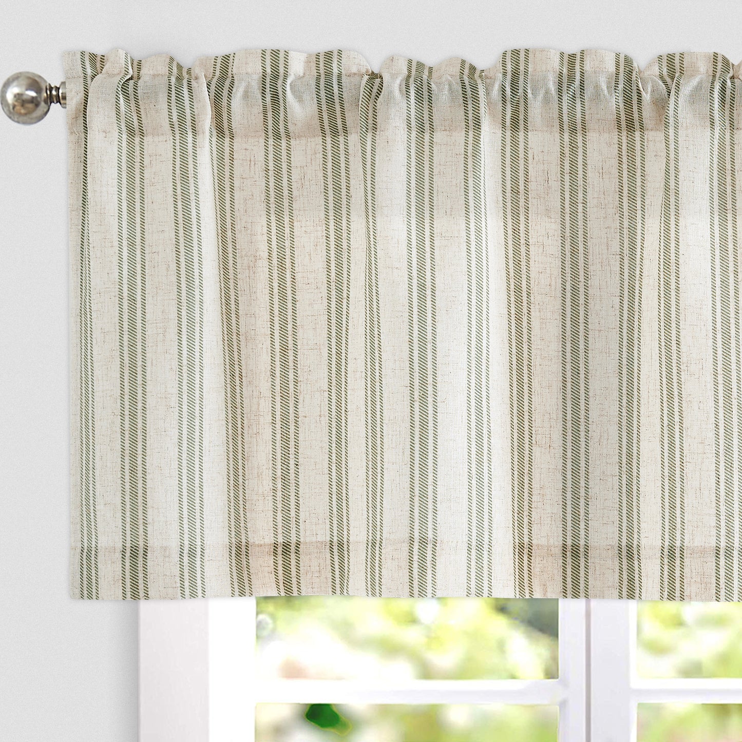 Curtainking Farmhouse Striped Valance Semi-Sheer Flax Linen Light Filtering Small Window Valance 16 inch Rod Pocket 1 Panel