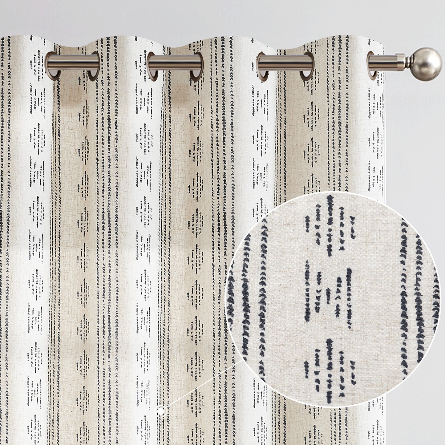 Curtainking Linen Blend Curtains Light Filtering Geometric Striped Boho Farmhouse Grommet Curtains for Living Room Pack of 2