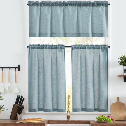 Curtainking Kitchen Curtains and Farmhouse Linen Semi Sheer Cafe Curtains 3-Piece Rod Pocket