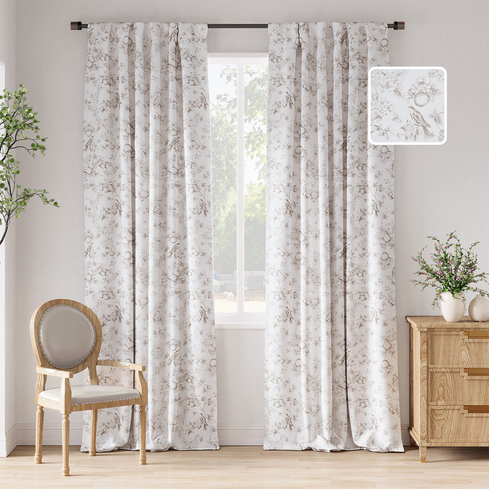 CURTAINKING Blackout Curtains Printed Floral French Farmhouse Curtains for Bedroom Living Room Back Tab Thermal Insulated Window Drapes 2 Panels