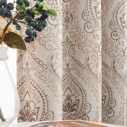 Curtainking Damask Printed Curtains for Bedroom Living Room Linen Textured Thermal Insulated Curtains Grommet 2 Panels
