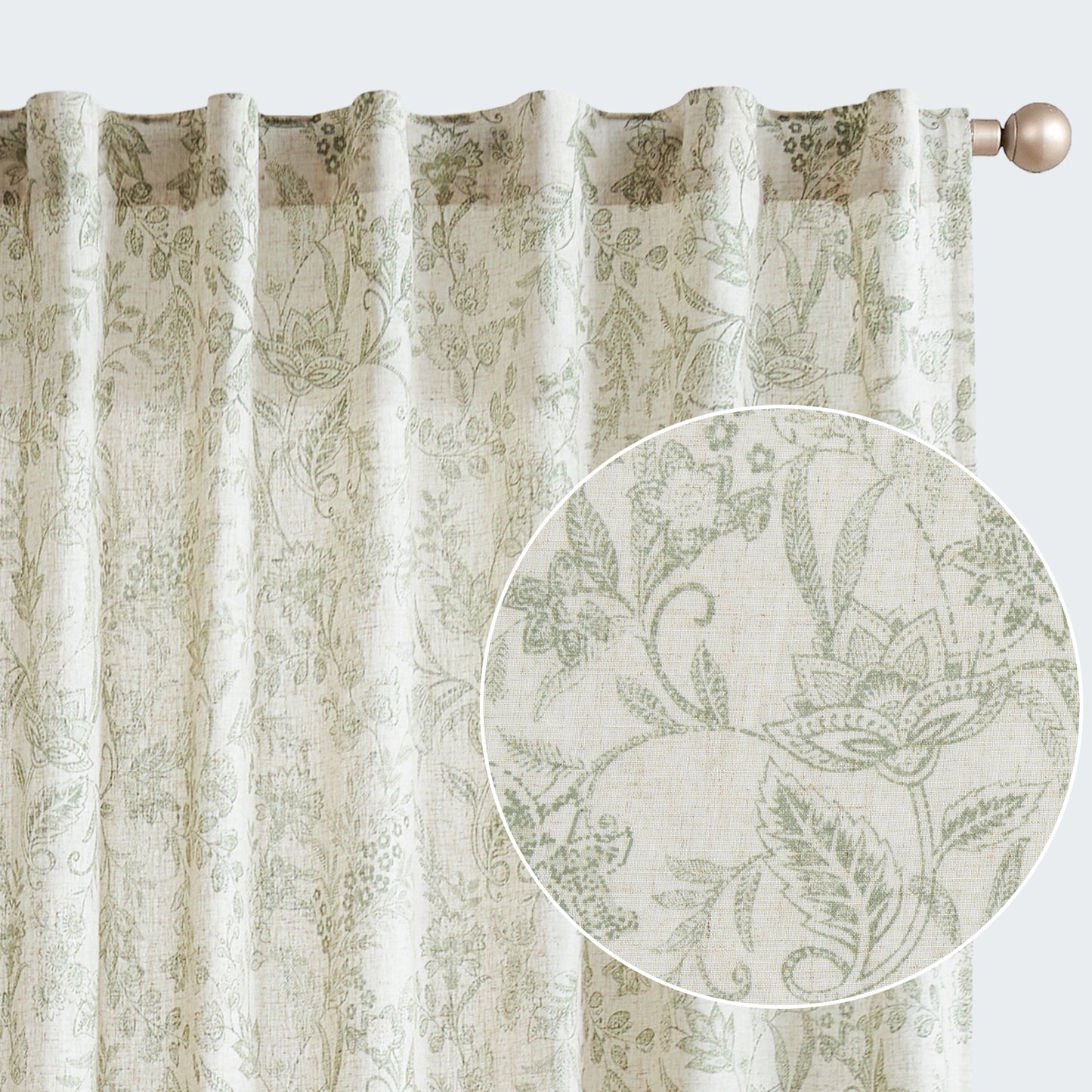Curtainking Floral Curtains Linen Farmhouse Curtains for Living Room Country Curtains Back Tab Semi Sheer Curtains Light Filtering 2 Panels