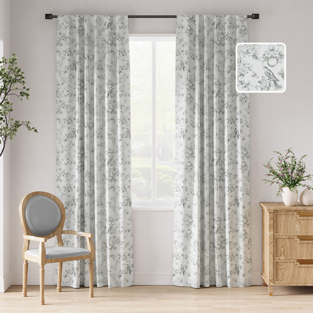 CURTAINKING Blackout Curtains Printed Floral French Farmhouse Curtains for Bedroom Living Room Back Tab Thermal Insulated Window Drapes 2 Panels