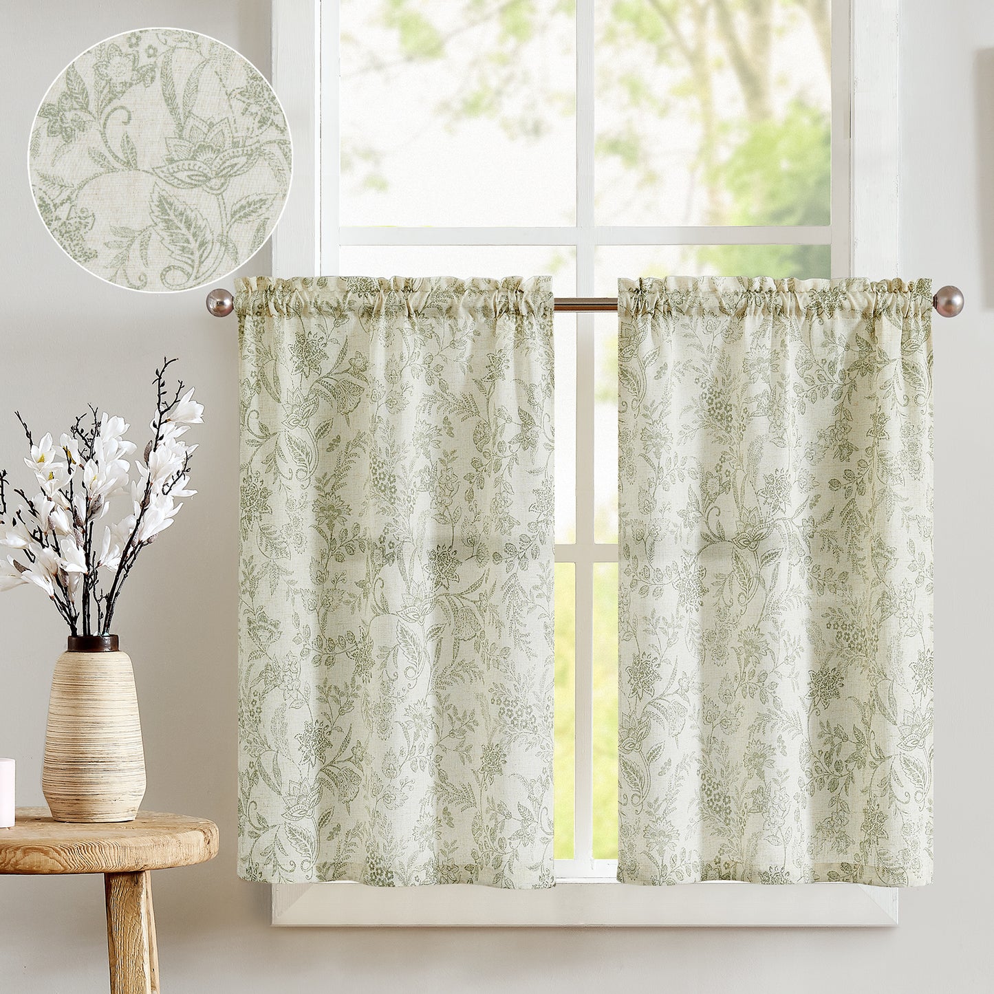 Curtainking Linen Kitchen Curtains Farmhouse Floral Print Rod Pocket Curtains Cafe Curtains Small Window Curtains 2 Panels