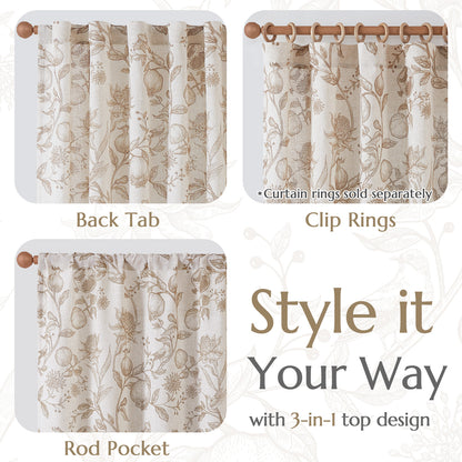 CURTAINKING Linen Curtains Floral Curtains for Living Room French Curtains Back Tab Light Filtering Toile Print Farmhouse Bedroom Curtains Window Curtain Set 2 Panels