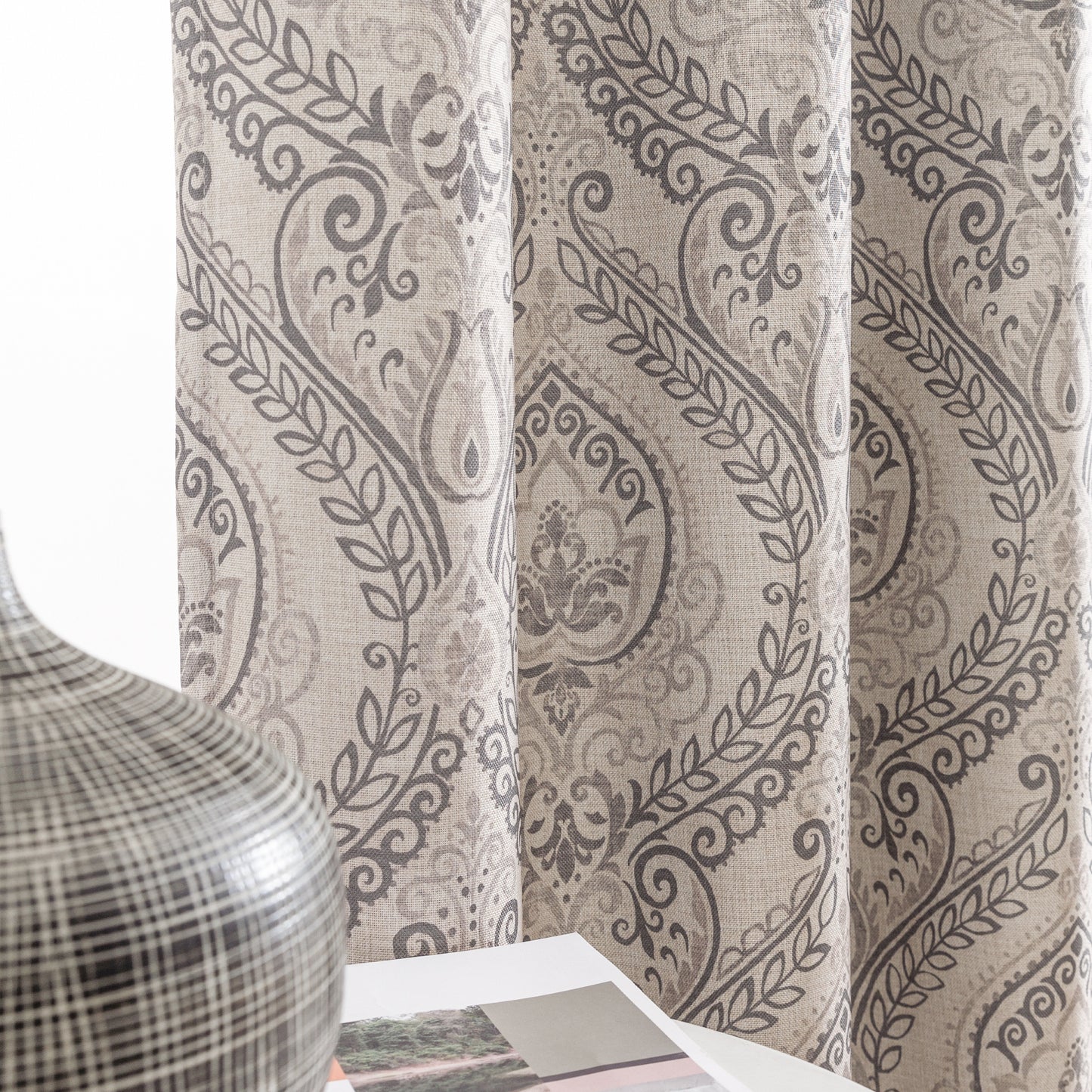 Curtainking Damask Printed Curtains for Bedroom Living Room Linen Textured Thermal Insulated Curtains Grommet 2 Panels