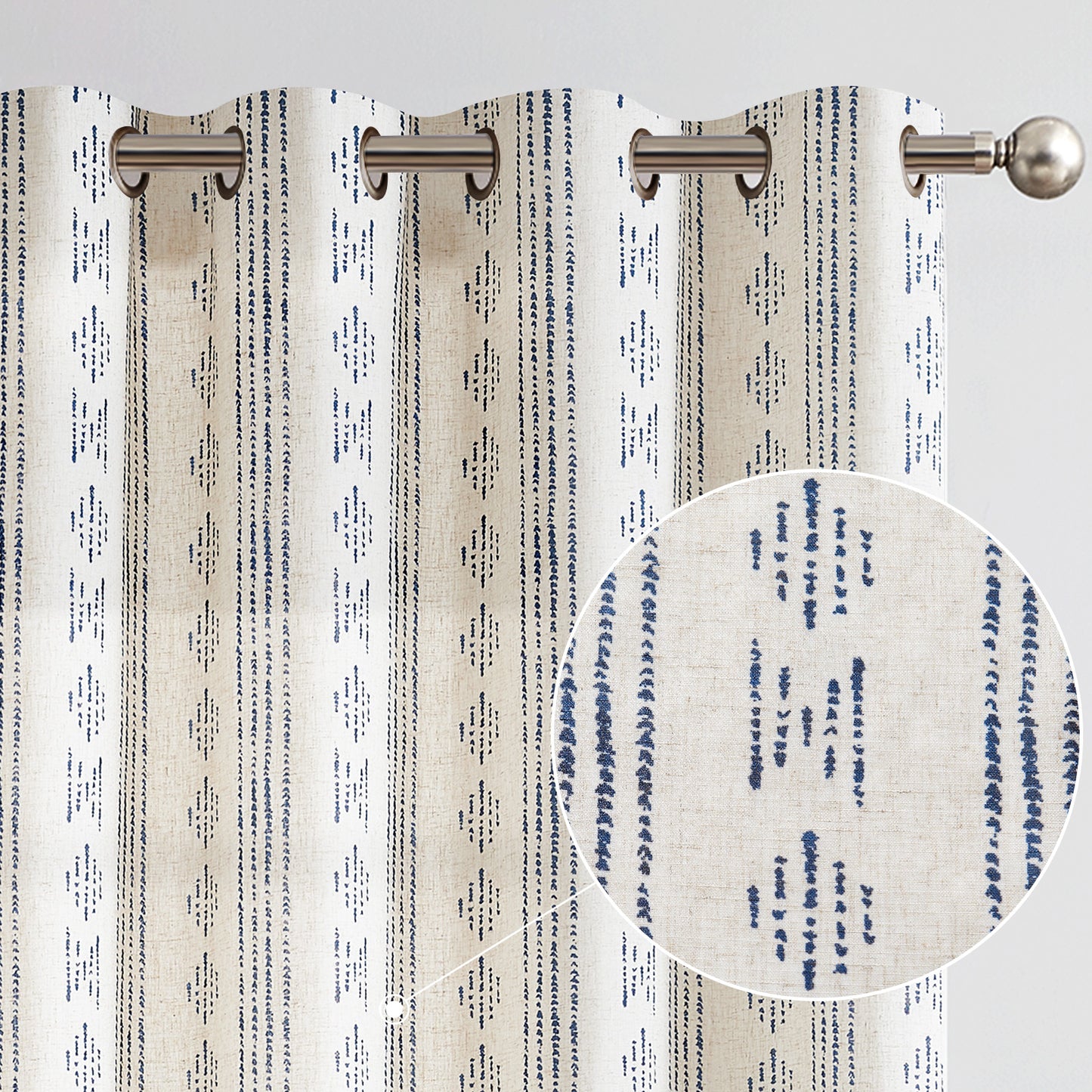 Curtainking Linen Blend Curtains Light Filtering Geometric Striped Boho Farmhouse Grommet Curtains for Living Room Pack of 2