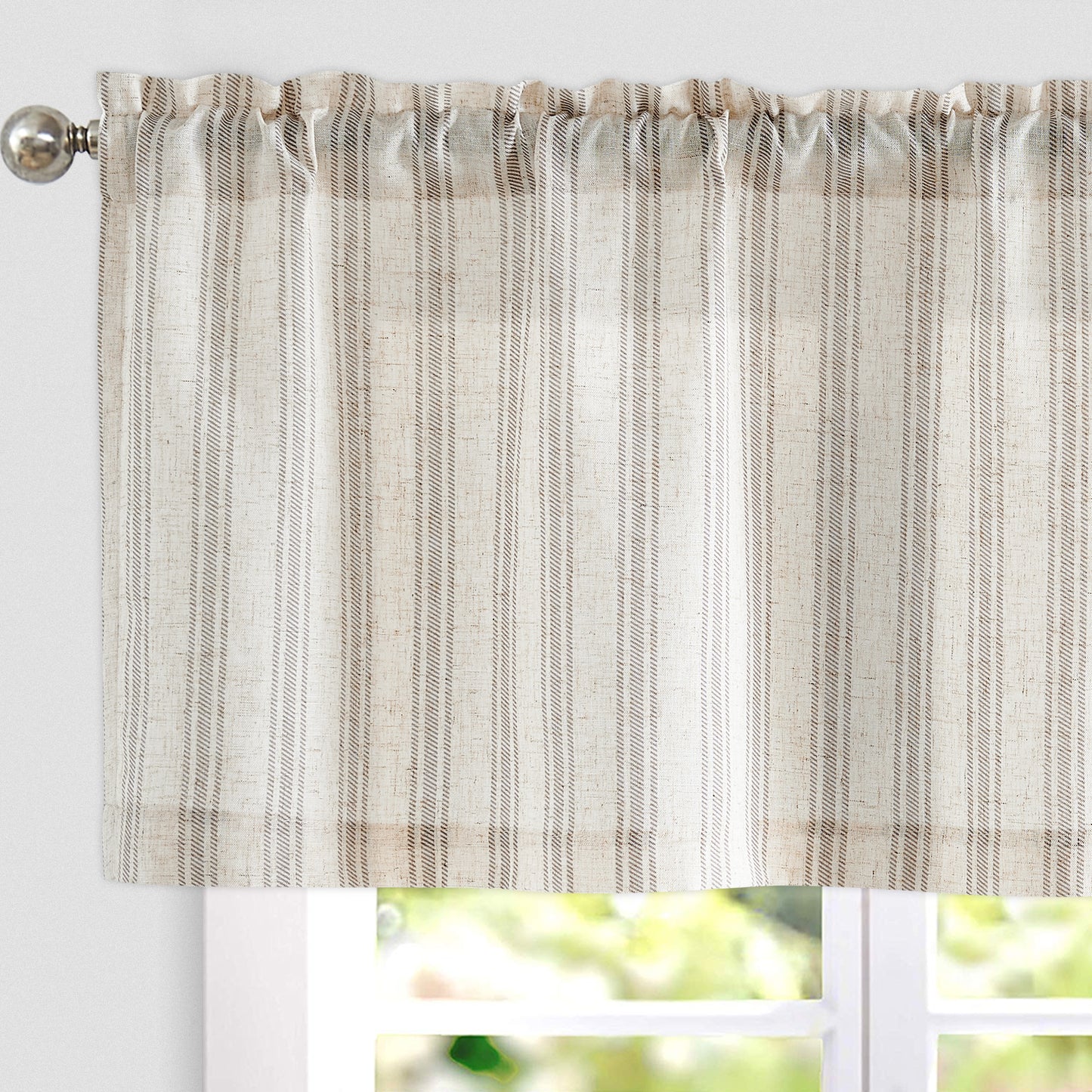 Curtainking Farmhouse Striped Valance Semi-Sheer Flax Linen Light Filtering Small Window Valance 16 inch Rod Pocket 1 Panel