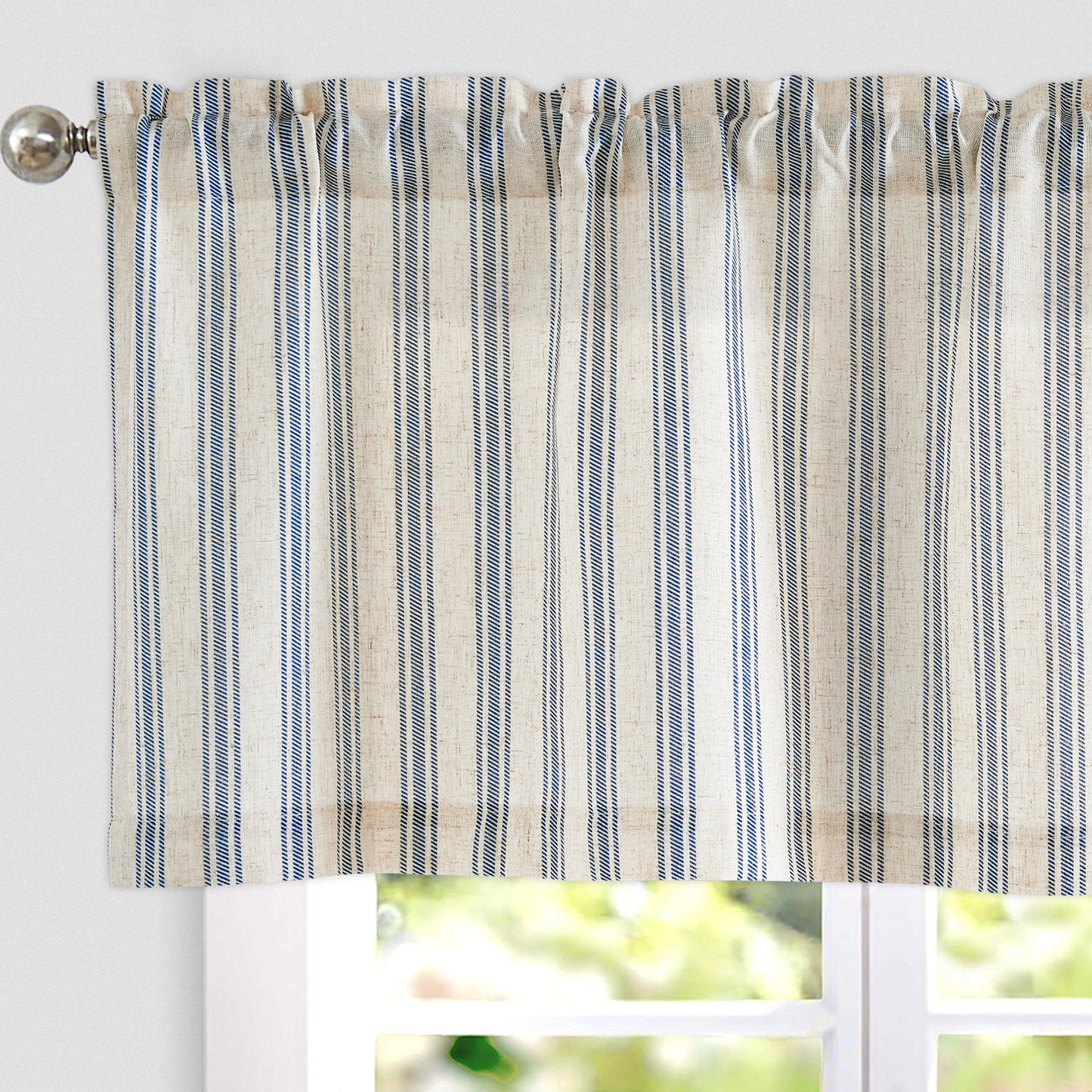 Curtainking Farmhouse Striped Valance Semi-Sheer Flax Linen Light Filtering Small Window Valance 16 inch Rod Pocket 1 Panel