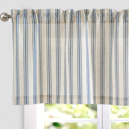 Curtainking Farmhouse Striped Valance Semi-Sheer Flax Linen Light Filtering Small Window Valance 16 inch Rod Pocket 1 Panel