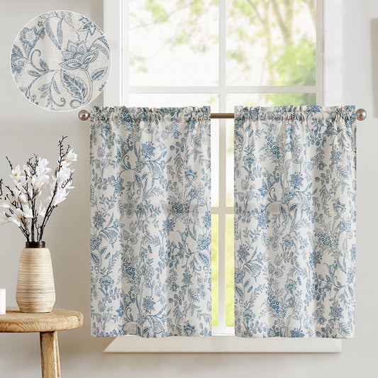 Curtainking Linen Kitchen Curtains Farmhouse Floral Print Rod Pocket Curtains Cafe Curtains Small Window Curtains 2 Panels
