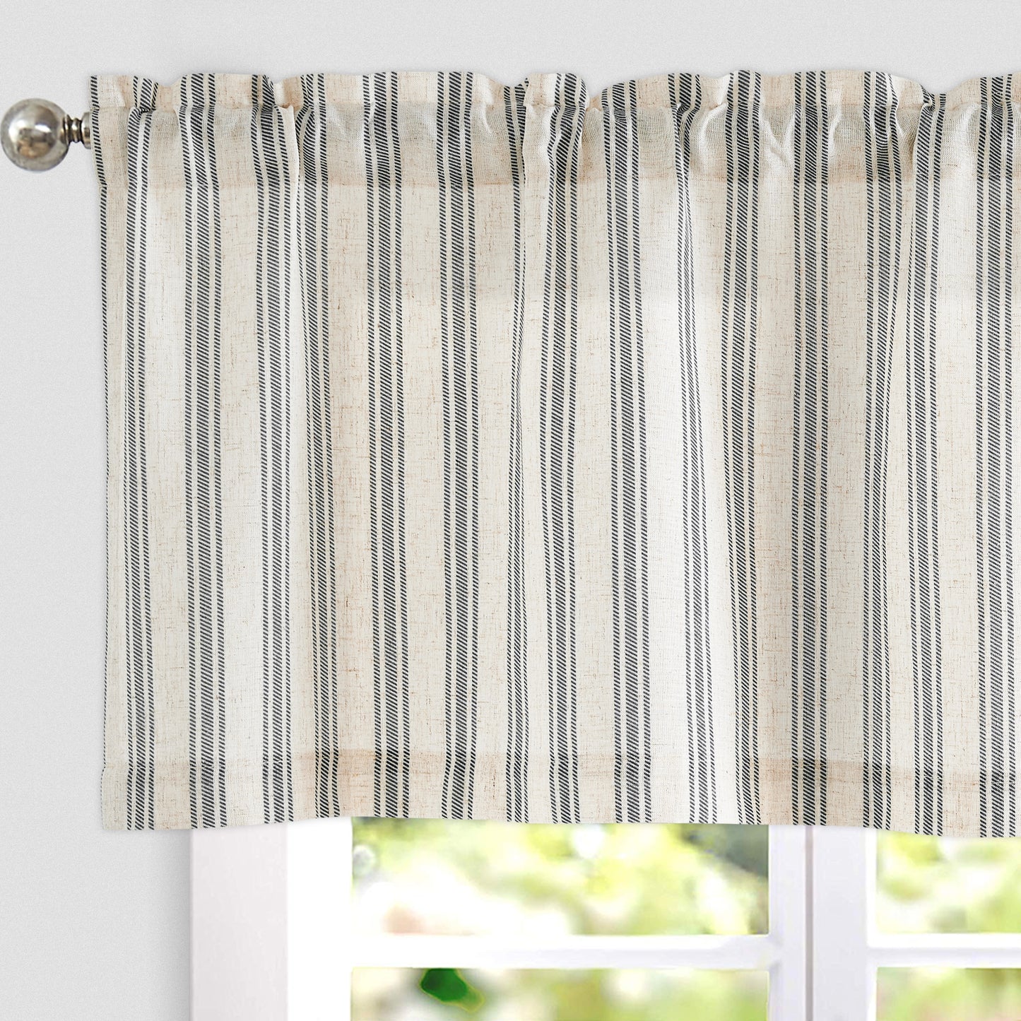 Curtainking Farmhouse Striped Valance Semi-Sheer Flax Linen Light Filtering Small Window Valance 16 inch Rod Pocket 1 Panel