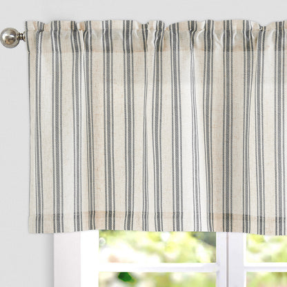 Curtainking Farmhouse Striped Valance Semi-Sheer Flax Linen Light Filtering Small Window Valance 16 inch Rod Pocket 1 Panel