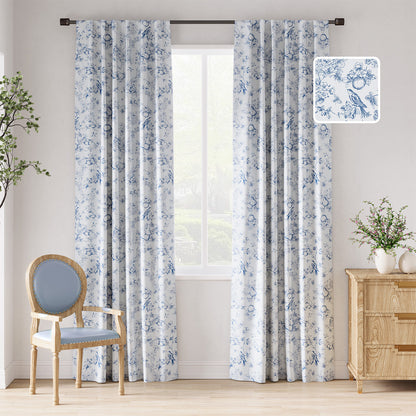 CURTAINKING Blackout Curtains Printed Floral French Farmhouse Curtains for Bedroom Living Room Back Tab Thermal Insulated Window Drapes 2 Panels