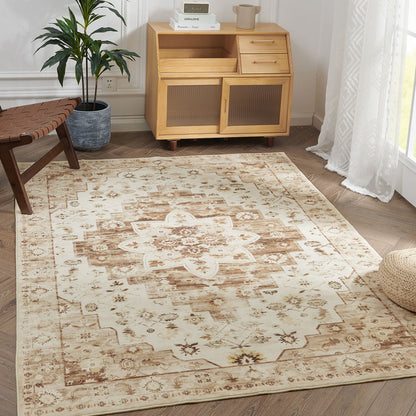 RUGROCKS Area Rug 5x7 Vintage Persian Rug Foldable Floral Print Accent Rug Retro IndoorNon Slip Carpet Kitchen Living Room Bedroom