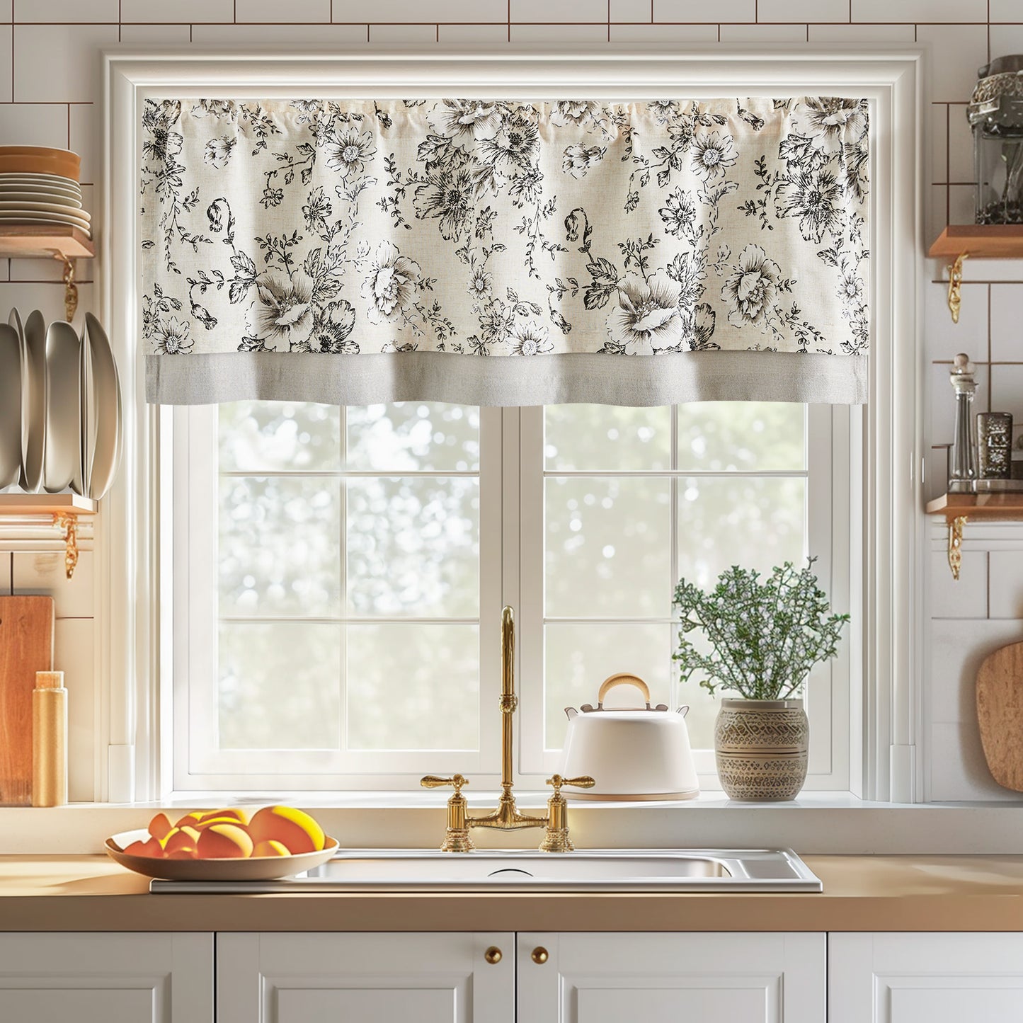 Curtainking Rod Pocket Linen Valance Curtain Double Layer Valance for Kitchen 1 Panel