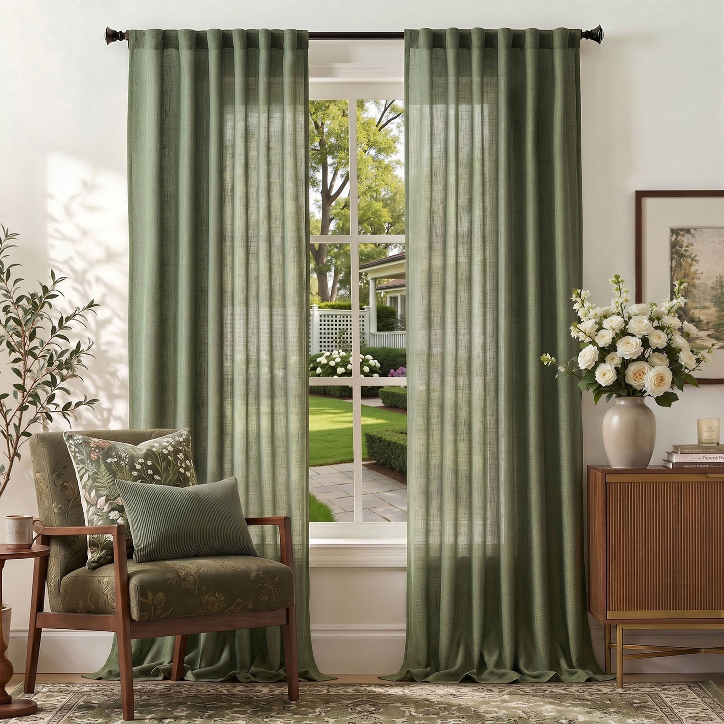 TOPICK Semi Sheer Curtains  Light Filtering Drapes Back Tab Linen Blend Window Treatments for Living Room Bedroom Dining Room 2 Panels