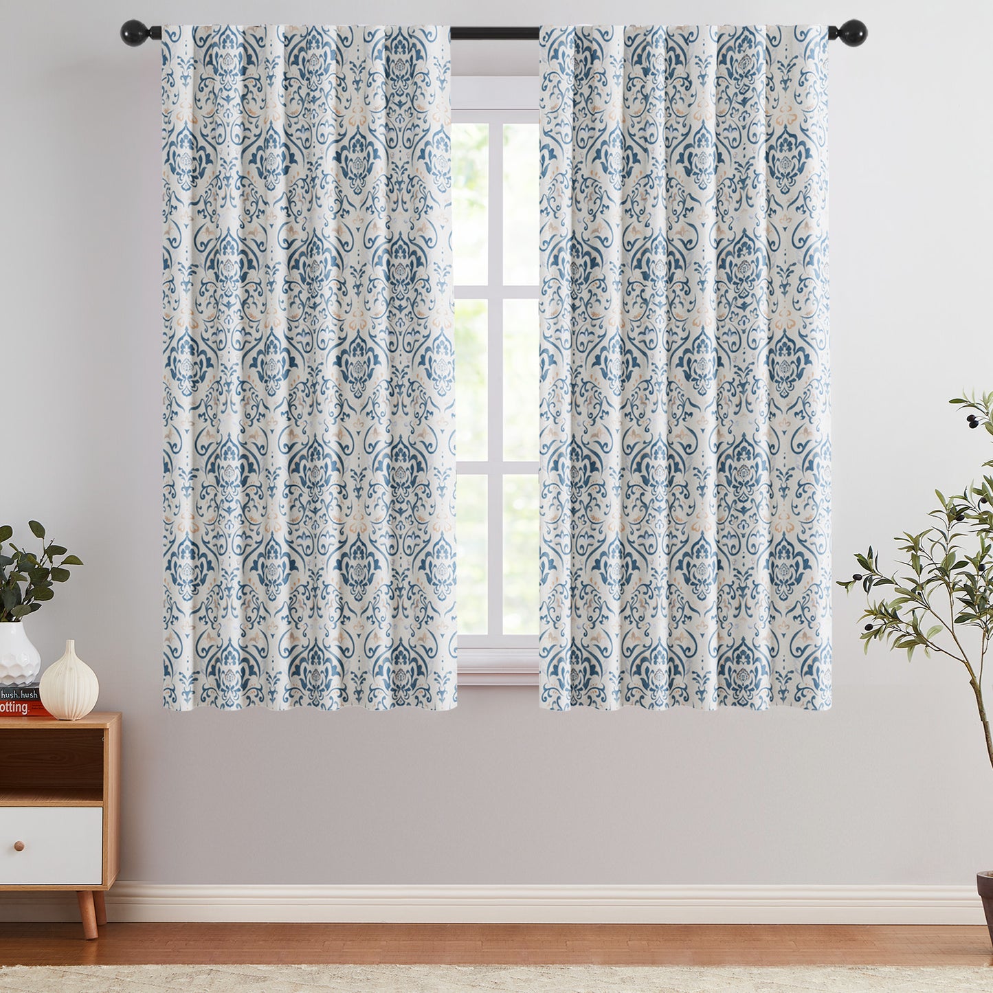 Curtainking 100% Blackout Curtains Floral Thermal Insulated Drapes for Bedroom Living Room, Farmhouse Vintage Window Treatments Set, Rod Pocket 2 Panels