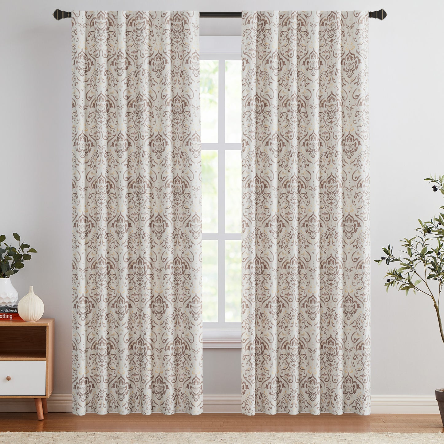 Curtainking 100% Blackout Curtains Floral Thermal Insulated Drapes for Bedroom Living Room, Farmhouse Vintage Window Treatments Set, Rod Pocket 2 Panels