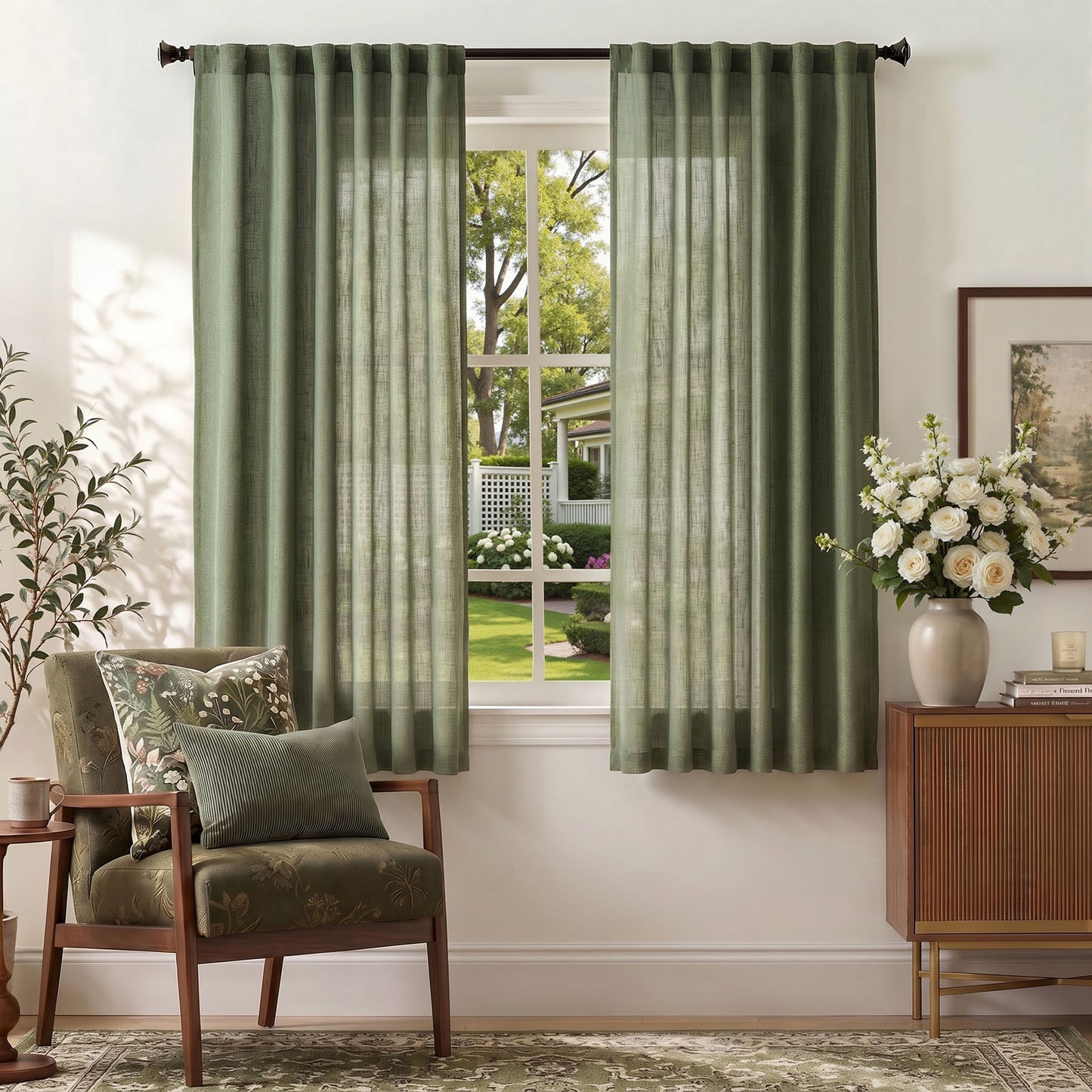 TOPICK Semi Sheer Curtains  Light Filtering Drapes Back Tab Linen Blend Window Treatments for Living Room Bedroom Dining Room 2 Panels