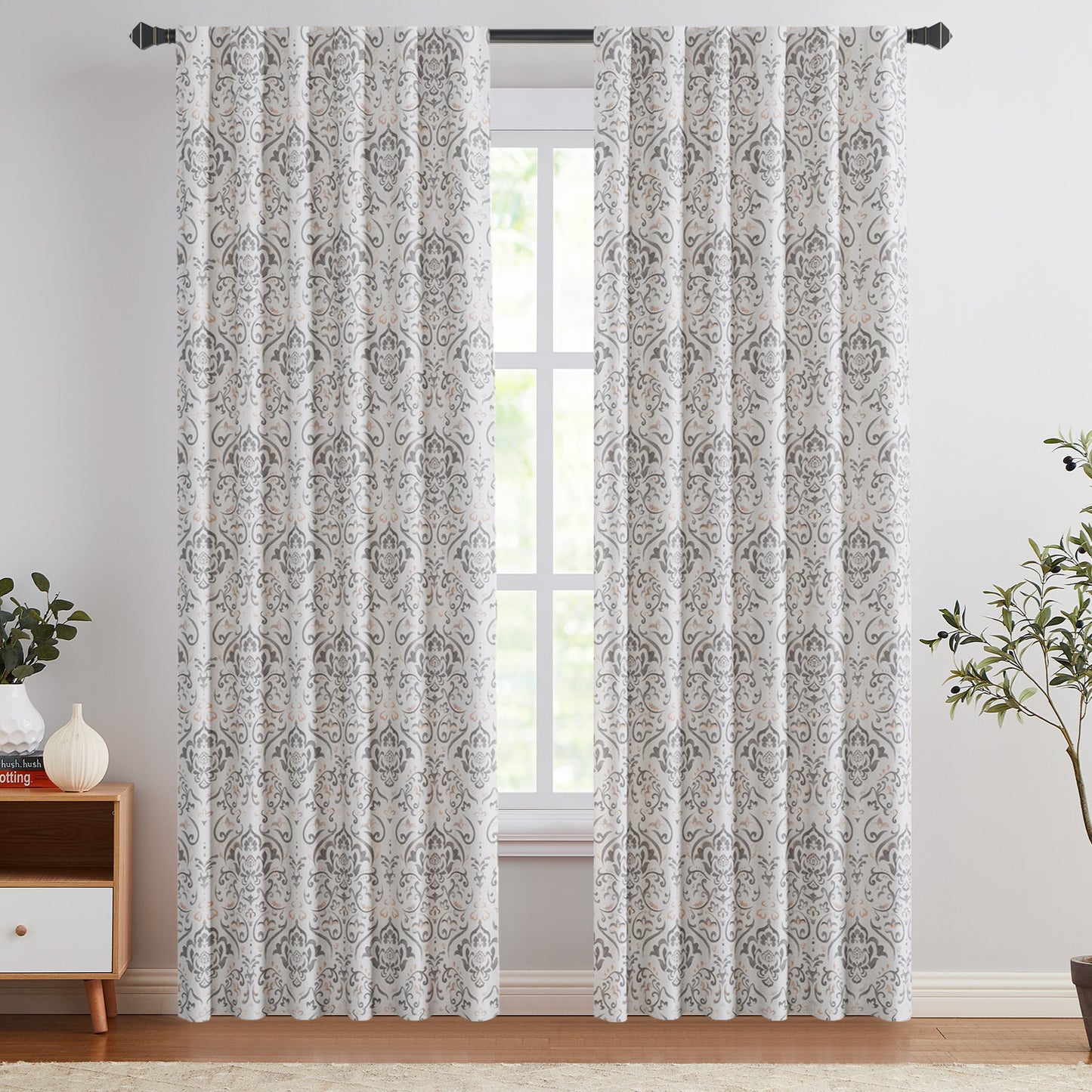 Curtainking 100% Blackout Curtains Floral Thermal Insulated Drapes for Bedroom Living Room, Farmhouse Vintage Window Treatments Set, Rod Pocket 2 Panels