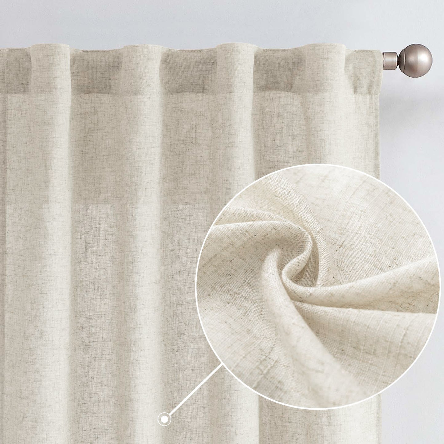 Curtainking Linen Curtains for Living Room Farmhouse Rod Pocket Back Tab Light Filtering Window Drapes for Bedroom Curtains Crude 2 Panels