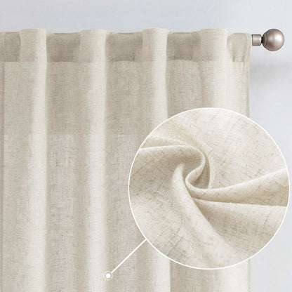 Curtainking Linen Curtains for Living Room Farmhouse Rod Pocket Back Tab Light Filtering Window Drapes for Bedroom Curtains Crude 2 Panels