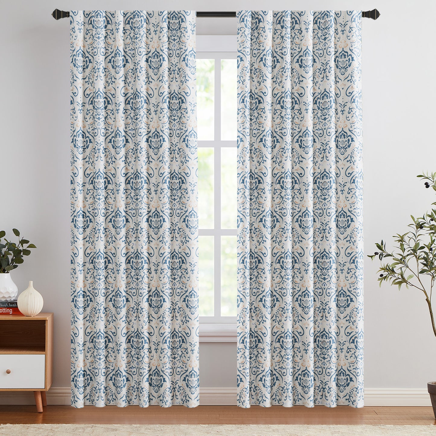 Curtainking 100% Blackout Curtains Floral Thermal Insulated Drapes for Bedroom Living Room, Farmhouse Vintage Window Treatments Set, Rod Pocket 2 Panels