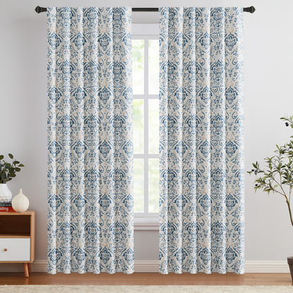 Curtainking 100% Blackout Curtains Floral Thermal Insulated Drapes for Bedroom Living Room, Farmhouse Vintage Window Treatments Set, Rod Pocket 2 Panels
