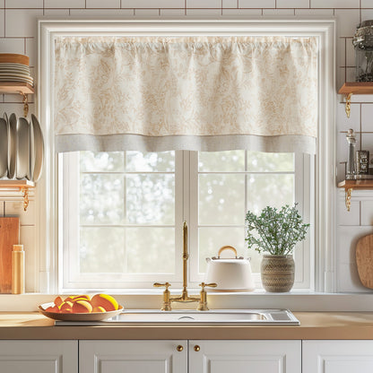 Curtainking Rod Pocket Linen Valance Curtain Double Layer Valance for Kitchen 1 Panel