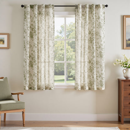 CURTAINKING Linen Curtains Floral Curtains for Living Room Printed Curtains Rod Pocket Back Tab Farmhouse Peony Flower Patterned Drapes Bedroom Window Curtain Set 2 Panels