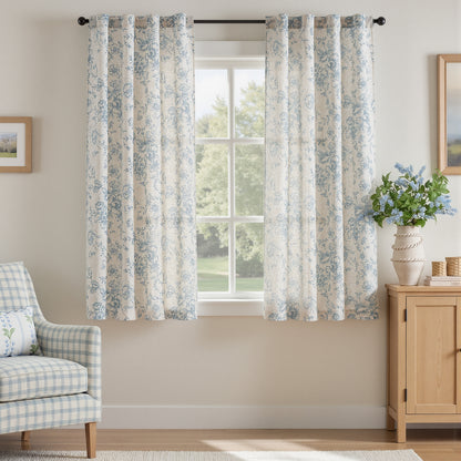 CURTAINKING Linen Curtains Floral Curtains for Living Room Printed Curtains Rod Pocket Back Tab Farmhouse Peony Flower Patterned Drapes Bedroom Window Curtain Set 2 Panels