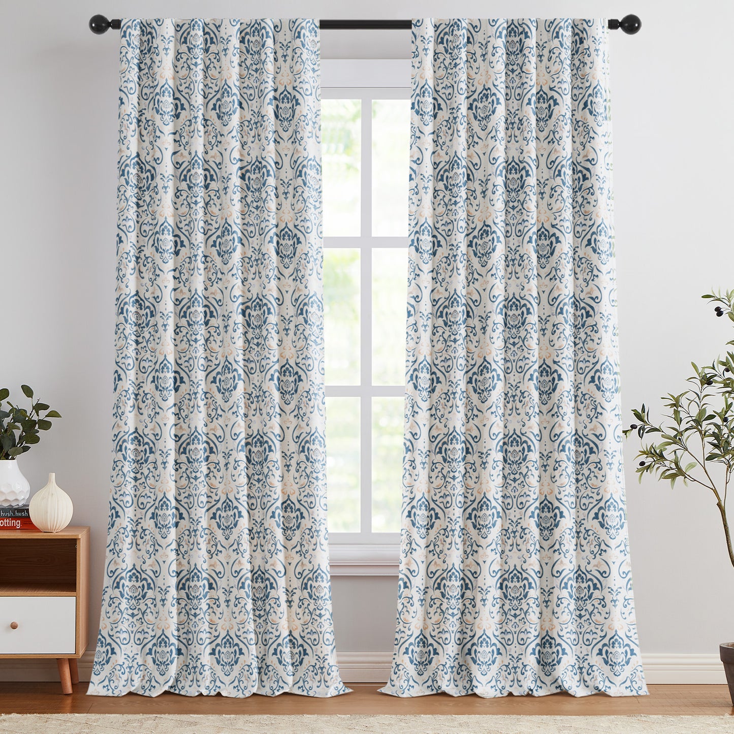 Curtainking 100% Blackout Curtains Floral Thermal Insulated Drapes for Bedroom Living Room, Farmhouse Vintage Window Treatments Set, Rod Pocket 2 Panels
