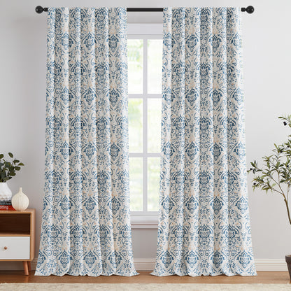 Curtainking 100% Blackout Curtains Floral Thermal Insulated Drapes for Bedroom Living Room, Farmhouse Vintage Window Treatments Set, Rod Pocket 2 Panels