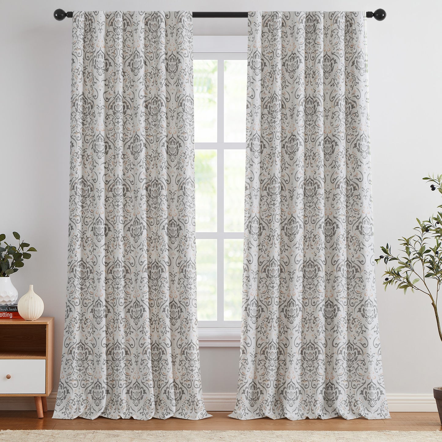 Curtainking 100% Blackout Curtains Floral Thermal Insulated Drapes for Bedroom Living Room, Farmhouse Vintage Window Treatments Set, Rod Pocket 2 Panels